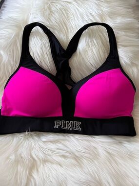 PINK Victoria's Secret Black & Hot Pink Racerback Sports Bra Medium